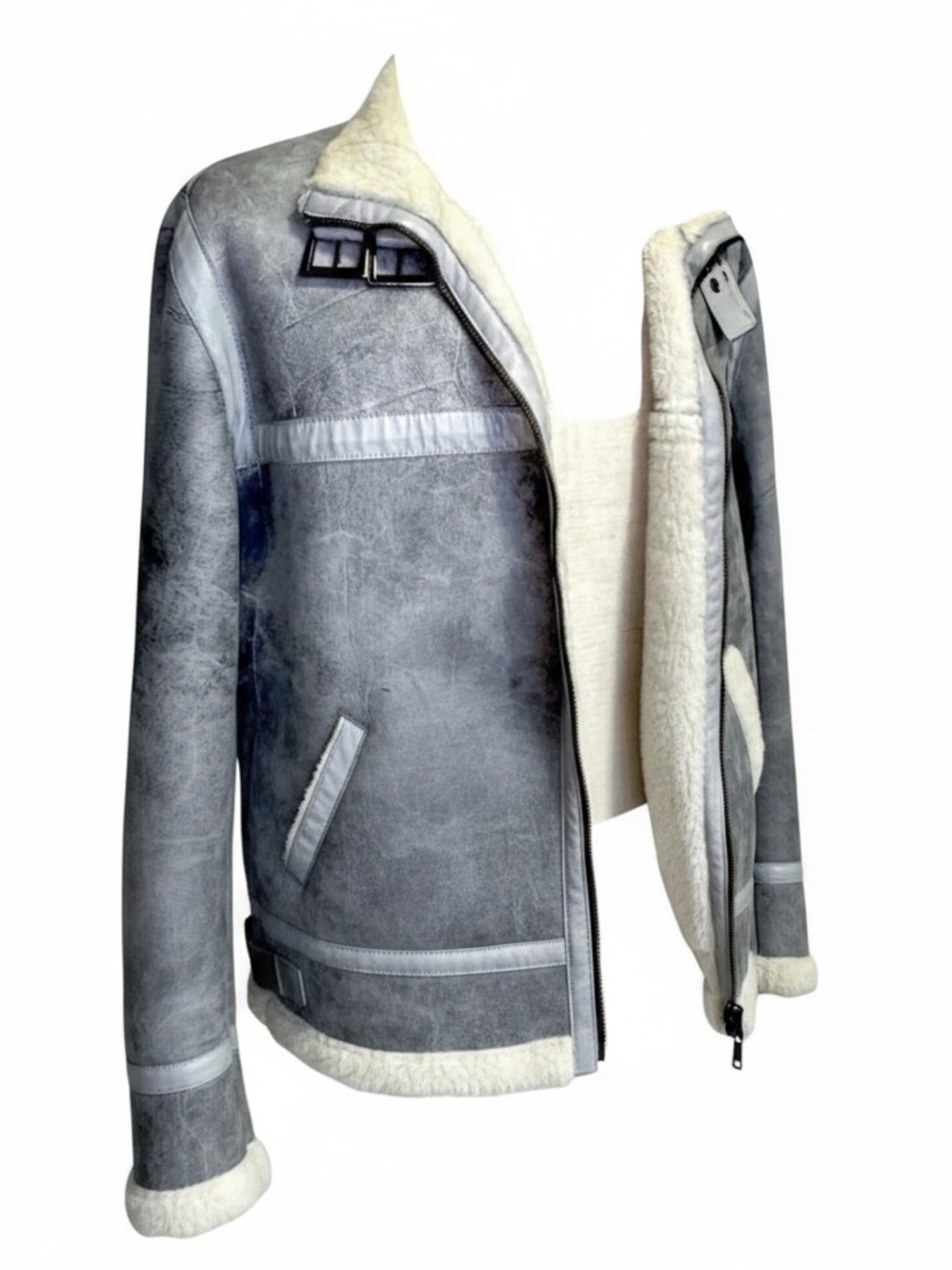 Versace Jeans Couture Distressed Shearling Jacket – Gray | Vintage Luxury - Picture 4 of 13
